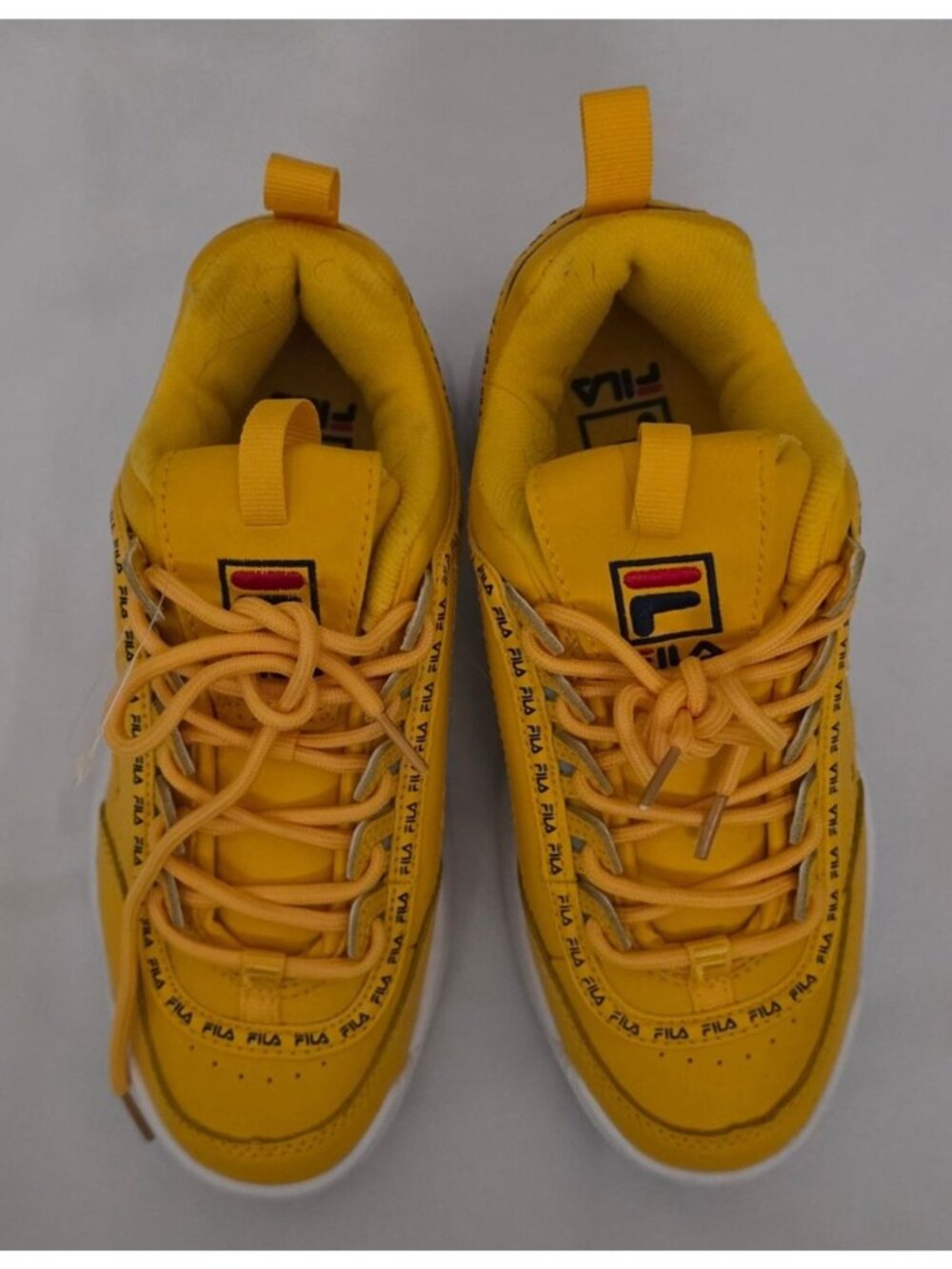 FILA Girls Disruptor II Premium Repeat Yellow Sneakers W/ White Sole Size US 4½ - Picture 9 of 11